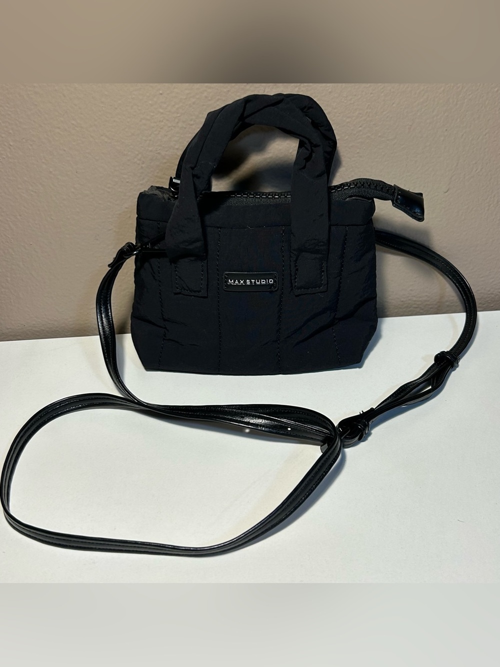 Max Studio Black Quilted Mini Crossbody Tote Bag Lightweight
